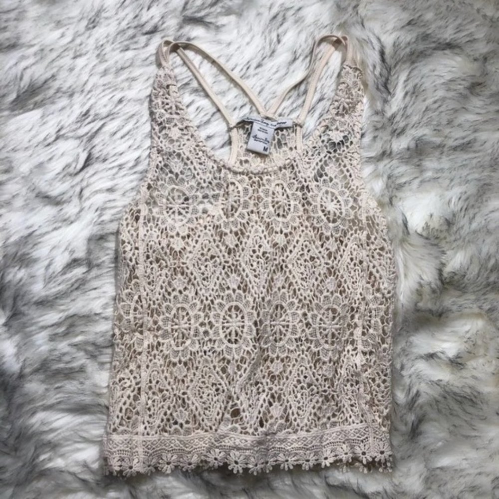 American Rag white diamond crochet knit medium tank top